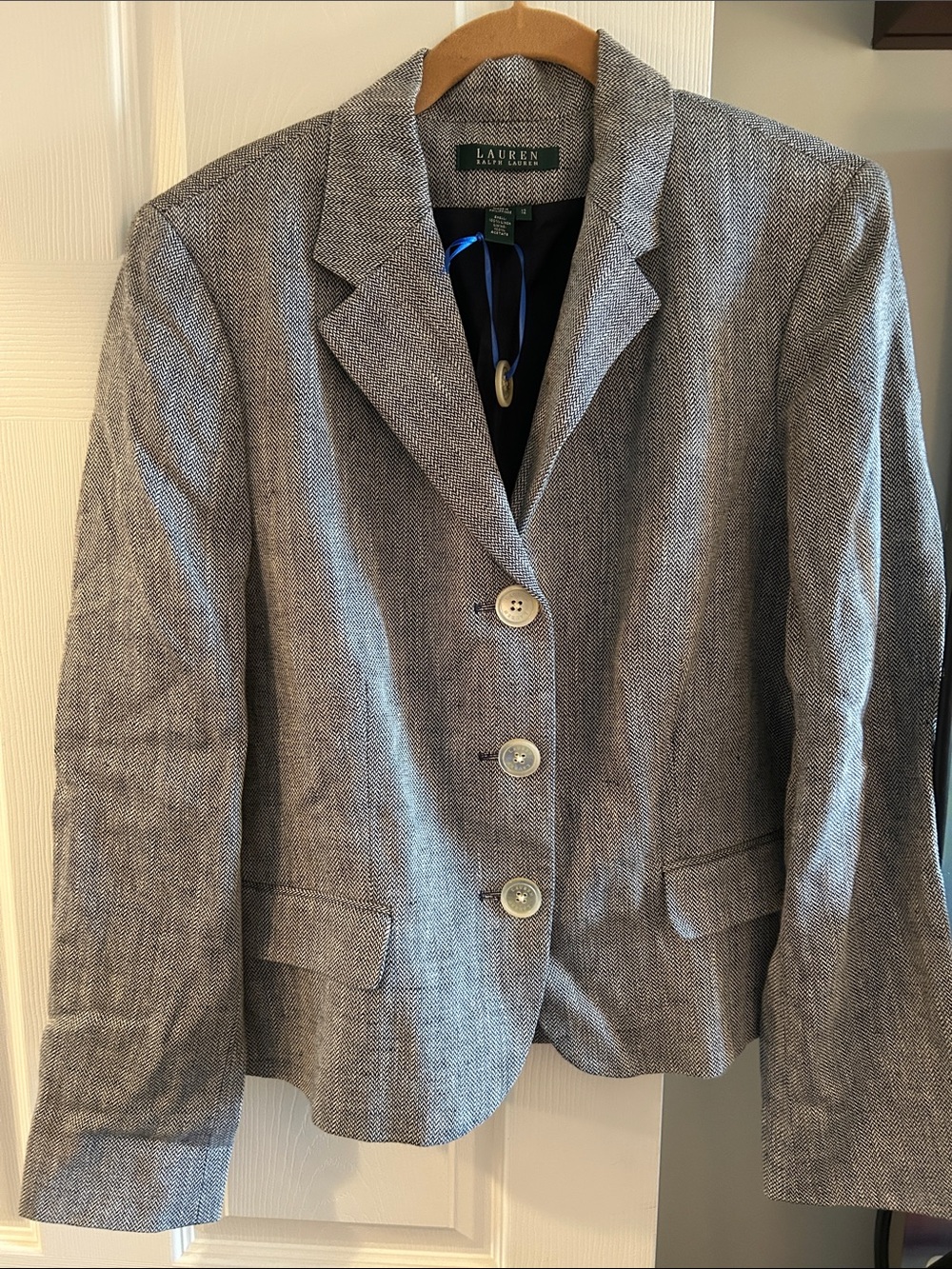 Lauren Ralph Lauren Navy and white tiny herringbone weave Blazer